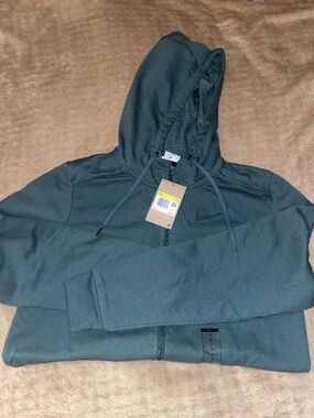 Nike Hooded Zip Sweatshirt in Dark Teal with Black Swoosh